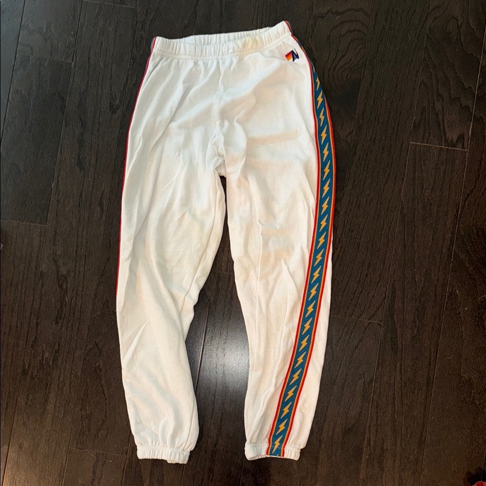 Aviator Nation bolt stripe sweatpants white size M